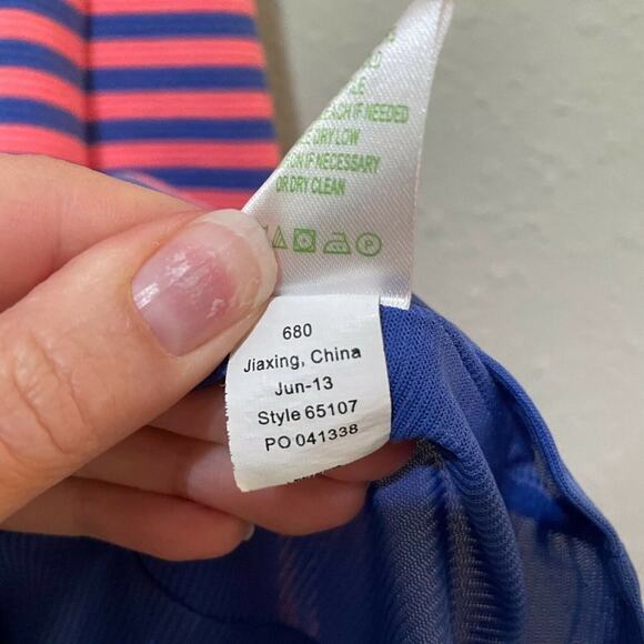 Lilly Pulitzer Pink & Blue Striped Fit Flare Dress XS Cap Sleeve Preppy Pleated - Picture 7 of 7